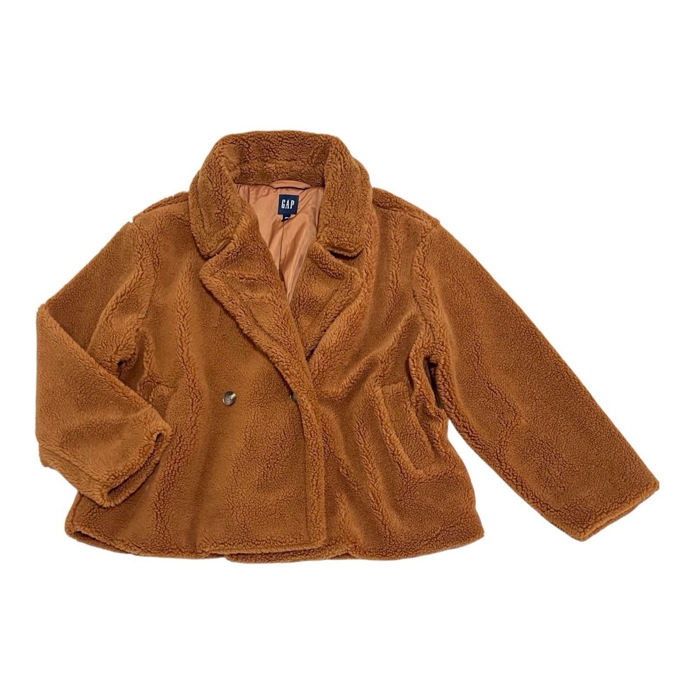 Gap Teddy Bear Sherpa Jacket Double Breasted‎ Button Front Women's XXL Brown